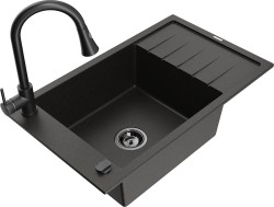 MEXEN/S - Elias granitový drez 1 s odkvapkávačom vrátane batérie Elia, čierna/zlatá metalik (6511-75-670101-70-B)