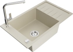 MEXEN/S - Elias granitový drez 1 s odkvapkávačom vrátane batérie Flora, béžová (6511-69-670401-00)