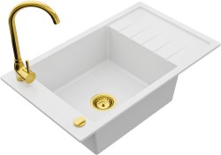 MEXEN/S - Elias granitový drez 1 s odkvapkávačom vrátane batérie Telma, biela (6511-20-670200-50)