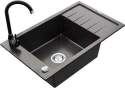 MEXEN/S - Elias granitový drez 1 s odkvapkávačom vrátane batérie Telma, čierna kropenatý (6511-76-670200-76)