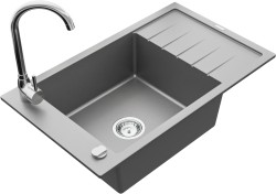 MEXEN/S - Elias granitový drez 1 s odkvapkávačom vrátane batérie Telma, šedá (6511-71-670200-00)
