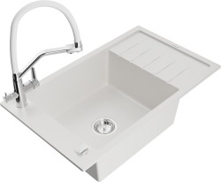 MEXEN/S - Elias granitový drez s odkvapkávačom vrátane batérie Duo, biela (6511-20-671701-02)