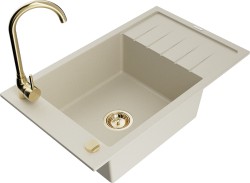 MEXEN/S - Elias granitový drez s odkvapkávačom vrátane batérie Telma, béžová (6511-69-670200-50)