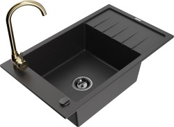 MEXEN/S - Elias granitový drez s odkvapkávačom vrátane batérie Telma, čierna (6511-77-670200-50-B)