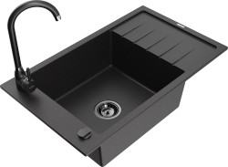 MEXEN/S - Elias granitový drez s odkvapkávačom vrátane batérie Telma, čierna (6511-77-670200-70-B)