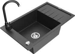 MEXEN/S - Elias granitový drez s odkvapkávačom vrátane batérie Telma, čierna kropenatá (6511-76-670200-70)
