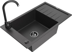 MEXEN/S - Elias granitový drez s odkvapkávačom vrátane batérie Telma, čierna kropenatá (6511-76-670200-70-B)
