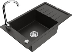 MEXEN/S - Elias granitový drez s odkvapkávačom vrátane batérie Telma, čierna/zlatá (6511-75-670200-00)
