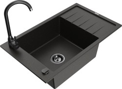 MEXEN/S - Elias granitový drez s odkvapkávačom vrátane batérie Telma, čierna/zlatá (6511-75-670200-70-B)