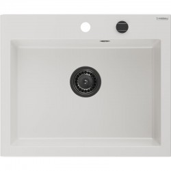 MEXEN/S - Elix granitový drez 1-miska 600 x 500 mm, biela, sifón čierna (6525601005-20-B)