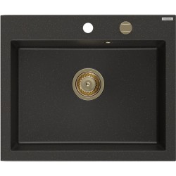 MEXEN/S - Elix granitový drez 1-miska 600 x 500 mm, čierna/zlatá metalik, sifón zlatá (6525601005-75-G)