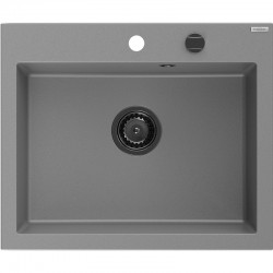 MEXEN/S - Elix granitový drez 1-miska 600 x 500 mm, sivý, sifón čierna (6525601005-71-B)