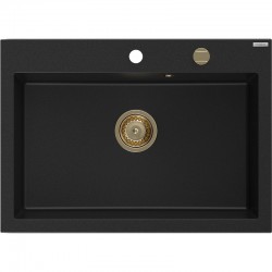 MEXEN/S - Elix granitový drez 1-miska 700 x 500 mm, čierna, sifón zlatá (6526701005-77-G)