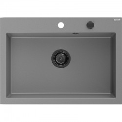 MEXEN/S - Elix granitový drez 1-miska 700 x 500 mm, sivý, sifón čierna (6526701005-71-B)