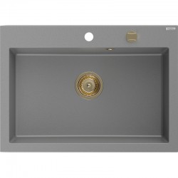 MEXEN/S - Elix granitový drez 1-miska 700 x 500 mm, sivý, sifón zlatá (6526701005-71-G)