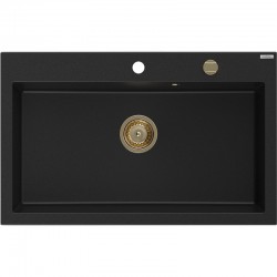 MEXEN/S - Elix granitový drez 1-miska 800 x 500 mm, čierna, sifón zlatá (6527801005-77-G)
