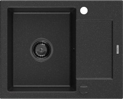 MEXEN/S - Enzo granitový drez 1-miska s odkvapkávačom 576 x 465 mm, čierna/strieborná (6506571005-73-B)