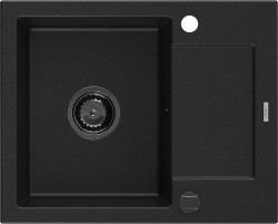 MEXEN/S - Enzo granitový drez 1-miska s odkvapkávačom 576 x 465 mm, čierny, čierny sifón (6506571005-77-B)