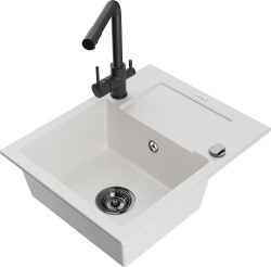 MEXEN/S - Enzo granitový drez 1-miska s odkvapkávačom vrátane batérie Duero, biela (6506-20-671600-70)