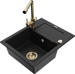 MEXEN/S - Enzo granitový drez 1-miska s odkvapkávačom vrátane batérie Duero, čierna (6506-77-671600-50)