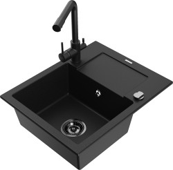 MEXEN/S - Enzo granitový drez 1-miska s odkvapkávačom vrátane batérie Duero, čierna (6506-77-671600-70-B)