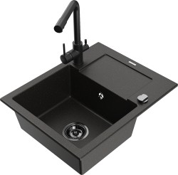 MEXEN/S - Enzo granitový drez 1-miska s odkvapkávačom vrátane batérie Duero, čierna kropenatý (6506-76-671600-70-B)