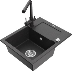 MEXEN/S - Enzo granitový drez 1-miska s odkvapkávačom vrátane batérie Duero, čierna kropenatý (6506-76-671600-76)