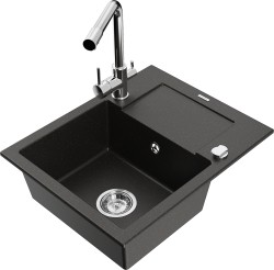 MEXEN/S - Enzo granitový drez 1-miska s odkvapkávačom vrátane batérie Duero, čierna/zlatá metalik (6506-75-671600-00)