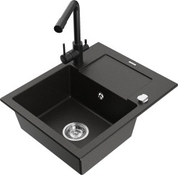 MEXEN/S - Enzo granitový drez 1-miska s odkvapkávačom vrátane batérie Duero, čierna/zlatá metalik (6506-75-671600-70)