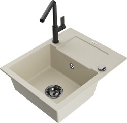 MEXEN/S - Enzo granitový drez 1-miska s odkvapkávačom vrátane batérie Flora, béžová (6506-69-670401-70-B)