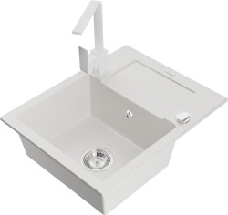 MEXEN/S - Enzo granitový drez 1-miska s odkvapkávačom vrátane batérie Rita, biela (6506-20-670300-20)