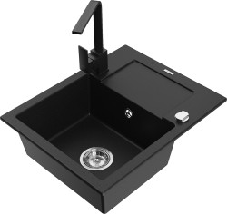 MEXEN/S - Enzo granitový drez 1-miska s odkvapkávačom vrátane batérie Rita, čierny (6506-77-670300-70)
