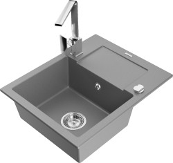 MEXEN/S - Enzo granitový drez 1-miska s odkvapkávačom vrátane batérie Rita, šedý (6506-71-670300-00)