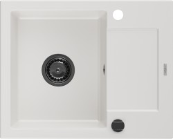 MEXEN/S - Enzo granitový drez 1 s odkvapkávačom 576 x 465 mm, biela, + sifón grafit (6506571005-20-B)