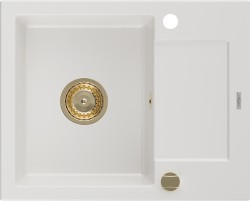 MEXEN/S - Enzo granitový drez 1 s odkvapkávačom 576x465 mm, biela, + zlatý sifón (6506571005-20-G)
