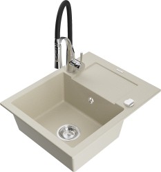 MEXEN/S - Enzo granitový drez 1 s odkvapkávačom vrátane batérie Aster, béžová (6506-69-73450-07)