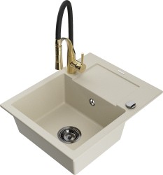 MEXEN/S - Enzo granitový drez 1 s odkvapkávačom vrátane batérie Aster, béžová (6506-69-73450-57-B)