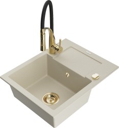 MEXEN/S - Enzo granitový drez 1 s odkvapkávačom vrátane batérie Aster, béžová (6506-69-73450-57-G)