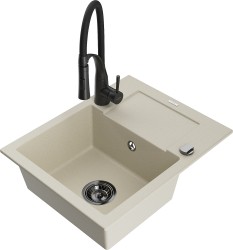 MEXEN/S - Enzo granitový drez 1 s odkvapkávačom vrátane batérie Aster, béžová (6506-69-73450-70-B)