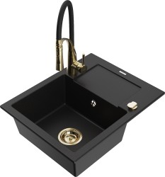 MEXEN/S - Enzo granitový drez 1 s odkvapkávačom vrátane batérie Aster, čierna (6506-77-73450-57-G)