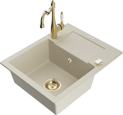 MEXEN/S - Enzo granitový drez 1 s odkvapkávačom vrátane batérie Carla, béžová (6506-69-670700-50)