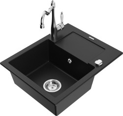 MEXEN/S - Enzo granitový drez 1 s odkvapkávačom vrátane batérie Carla, čierna (6506-77-670700-00)
