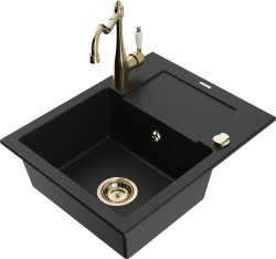 MEXEN/S - Enzo granitový drez 1 s odkvapkávačom vrátane batérie Carla, čierna (6506-77-670700-50)