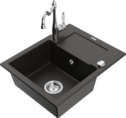 MEXEN/S - Enzo granitový drez 1 s odkvapkávačom vrátane batérie Carla, čierna/zlatá metalik (6506-75-670700-00)