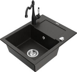 MEXEN/S - Enzo granitový drez 1 s odkvapkávačom vrátane batérie Carla, čierna/zlatá metalik (6506-75-670700-70)