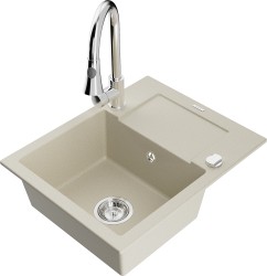 MEXEN/S - Enzo granitový drez 1 s odkvapkávačom vrátane batérie Elia, béžová (6506-69-670101-00)