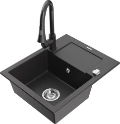 MEXEN/S - Enzo granitový drez 1 s odkvapkávačom vrátane batérie Elia, čierna kropenatá (6506-76-670101-76)