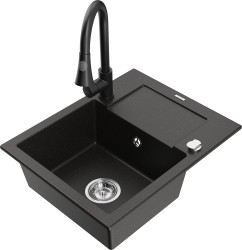 MEXEN/S - Enzo granitový drez 1 s odkvapkávačom vrátane batérie Elia, čierna/zlatá metalik (6506-75-670101-70)