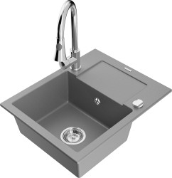MEXEN/S - Enzo granitový drez 1 s odkvapkávačom vrátane batérie Elia, šedá (6506-71-670101-00)