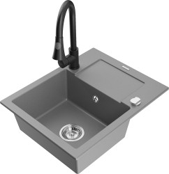 MEXEN/S - Enzo granitový drez 1 s odkvapkávačom vrátane batérie Elia, šedá (6506-71-670101-70)